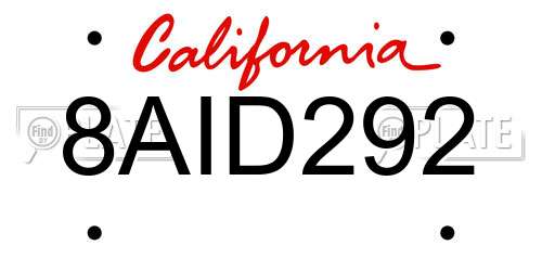 8AID292 California License Plate