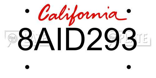 8AID293 California License Plate