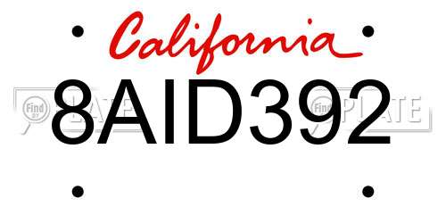 8AID392 California License Plate