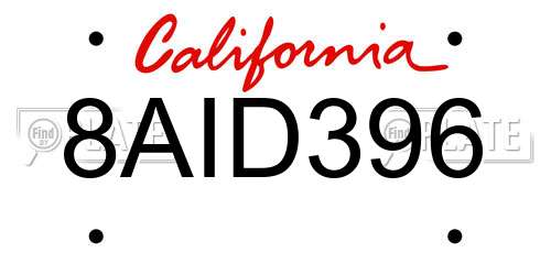 8AID396 California License Plate