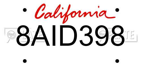 8AID398 California License Plate