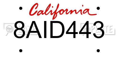 8AID443 California License Plate