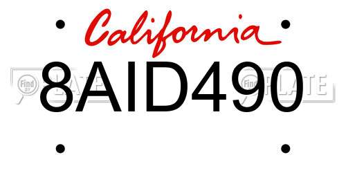 8AID490 California License Plate
