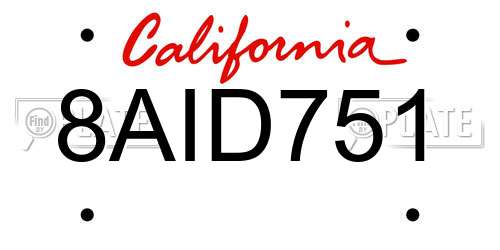 8AID751 California License Plate