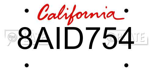 8AID754 California License Plate