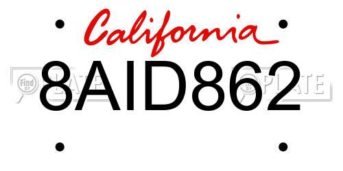 8AID862 California License Plate