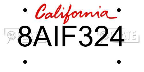 8AIF324 California License Plate
