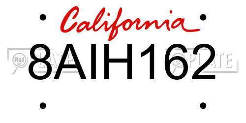 8AIH162 California License Plate