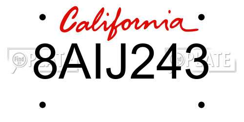 8AIJ243 California License Plate