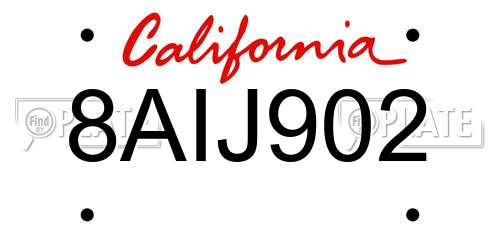 8AIJ902 California License Plate