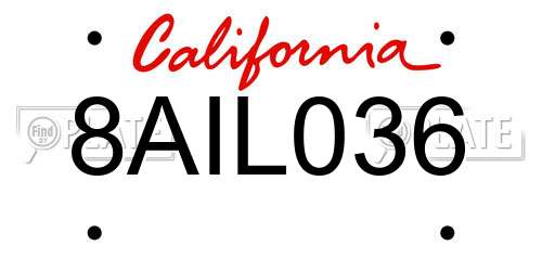 8AIL036 California License Plate