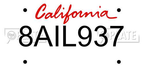 8AIL937 California License Plate