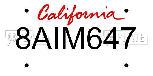 8AIM647 California License Plate