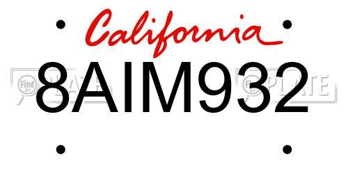 8AIM932 California License Plate