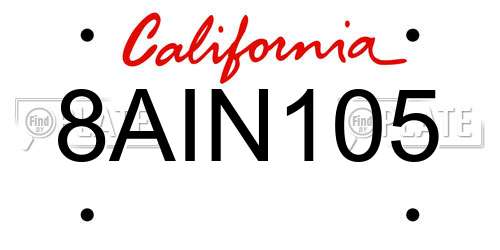 8AIN105 California License Plate