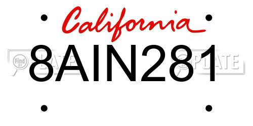 8AIN281 California License Plate