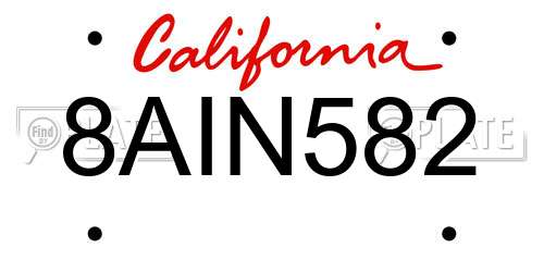 8AIN582 California License Plate