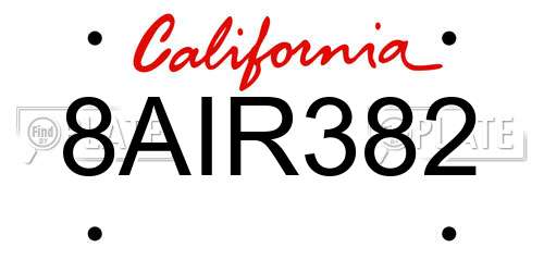 8AIR382 California License Plate