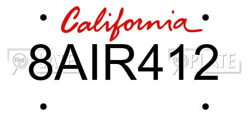 8AIR412 California License Plate