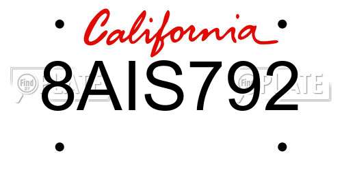 8AIS792 California License Plate