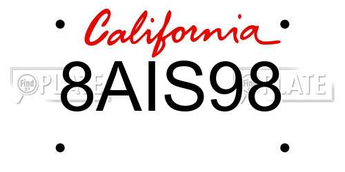 8AIS98 California License Plate