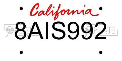 8AIS992 California License Plate
