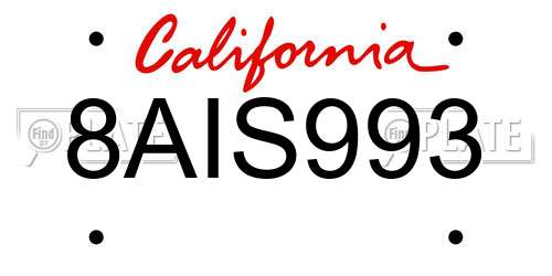 8AIS993 California License Plate
