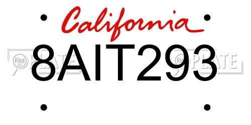 8AIT293 California License Plate