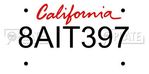8AIT397 California License Plate
