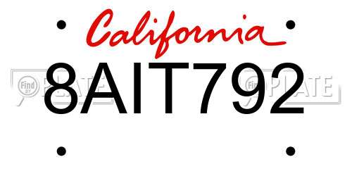 8AIT792 California License Plate