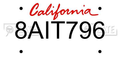 8AIT796 California License Plate
