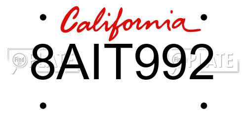 8AIT992 California License Plate