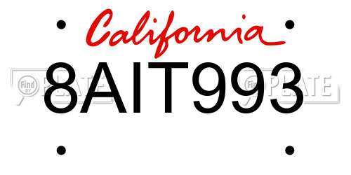 8AIT993 California License Plate