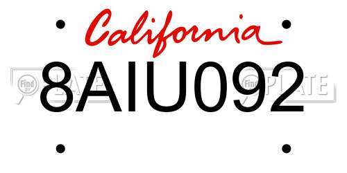 8AIU092 California License Plate