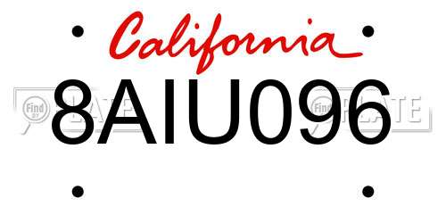 8AIU096 California License Plate