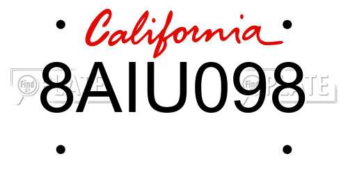 8AIU098 California License Plate