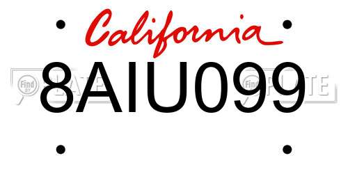 8AIU099 California License Plate