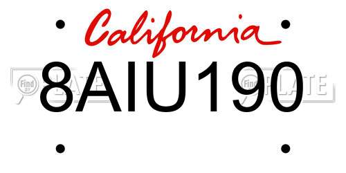 8AIU190 California License Plate