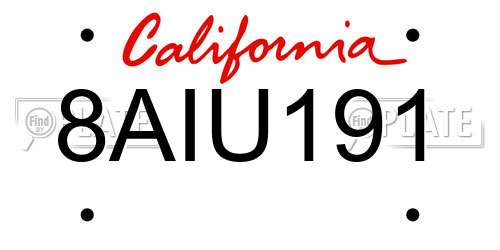 8AIU191 California License Plate