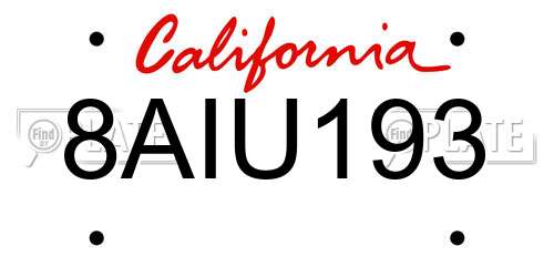 8AIU193 California License Plate