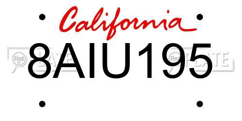 8AIU195 California License Plate