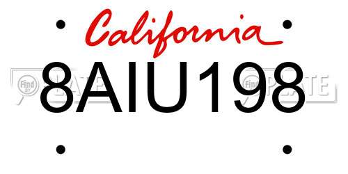 8AIU198 California License Plate