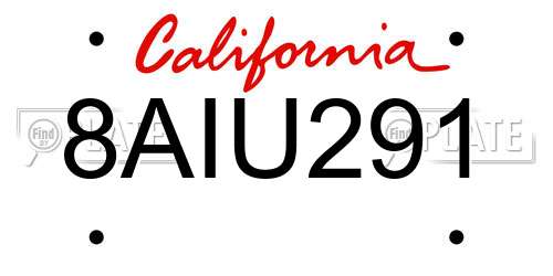 8AIU291 California License Plate