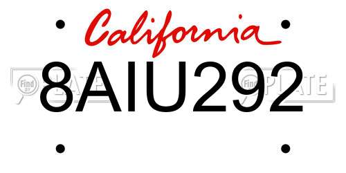 8AIU292 California License Plate