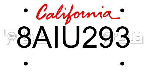 8AIU293 California License Plate