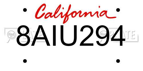 8AIU294 California License Plate