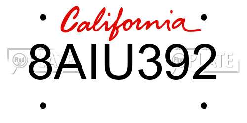 8AIU392 California License Plate