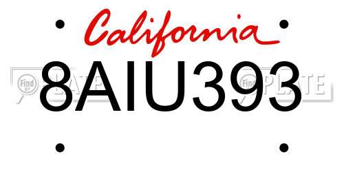 8AIU393 California License Plate