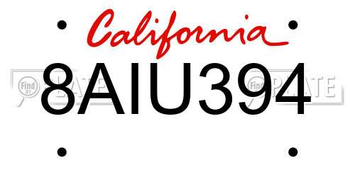 8AIU394 California License Plate