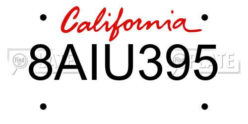 8AIU395 California License Plate